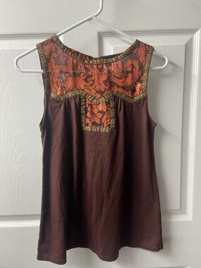 Target Anna Sui Tank Top Womens Small  Orange Brown Embellished Tunic Stretch